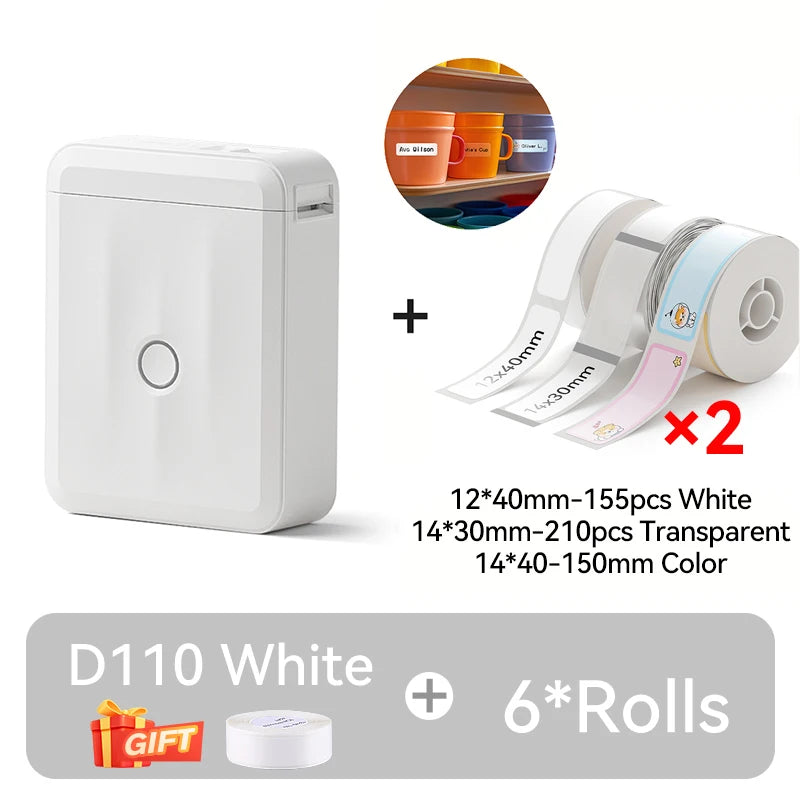 D110 Mini Thermal Label Printer, Bluetooth Portable Pocket Sticker Maker 12–15mm Inkless Label Printer for Home Organization