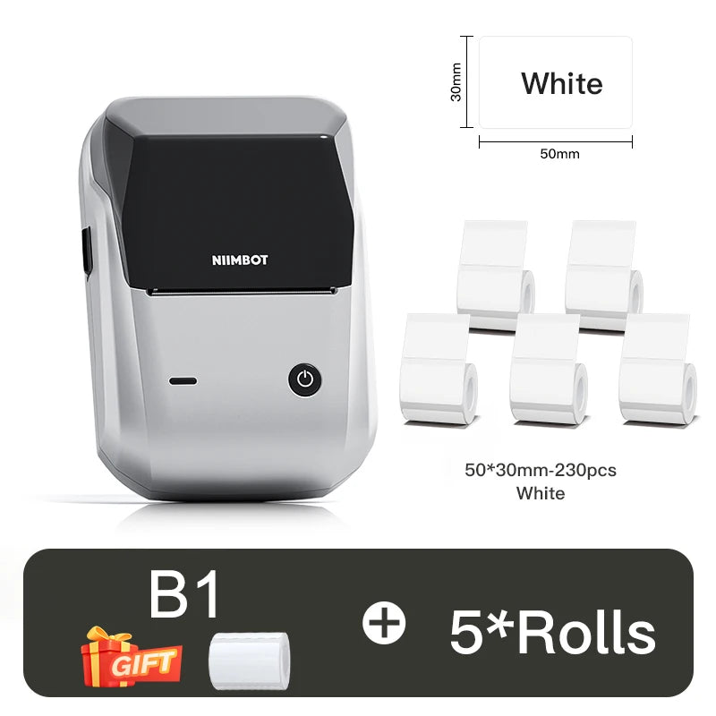 B1 Thermal Label Printer, Bluetooth Wireless Sticker Maker 20–50mm, Portable Inkless Barcode & QR Code Label Printer