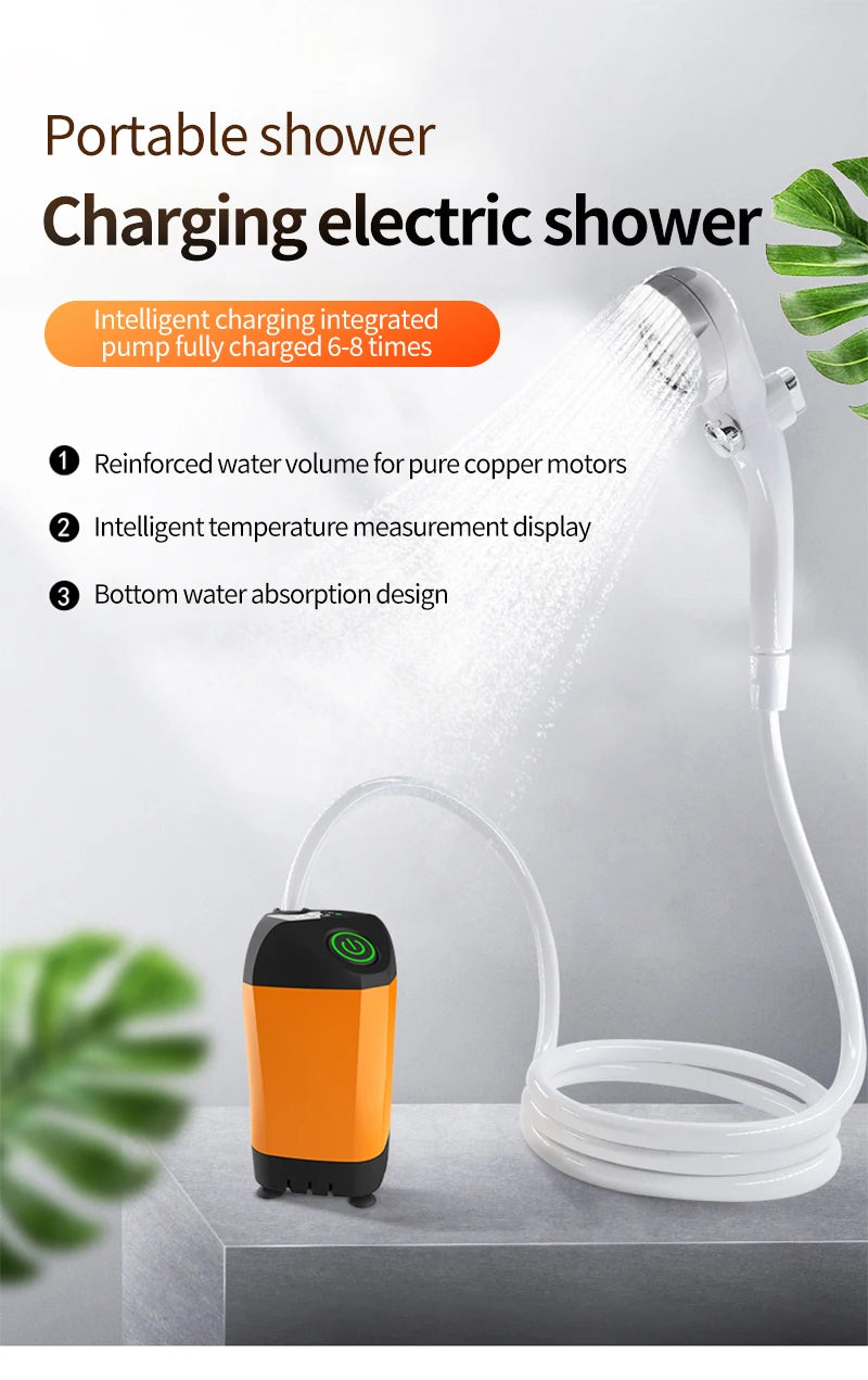 Portable Rechargeable Electric Camping Shower Pump with Temperature Display