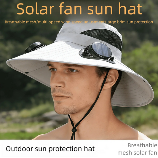 Wide Brim Solar Fan Hat With Dual Fans And USB Charging