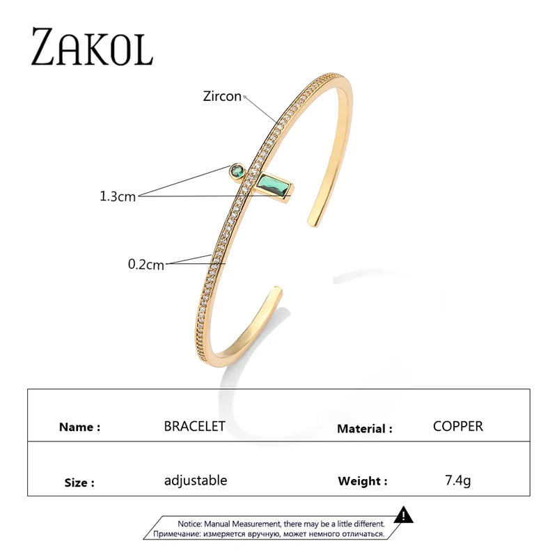 Green Cuff Bangles for Women Rectangle Zirconia Bracelets