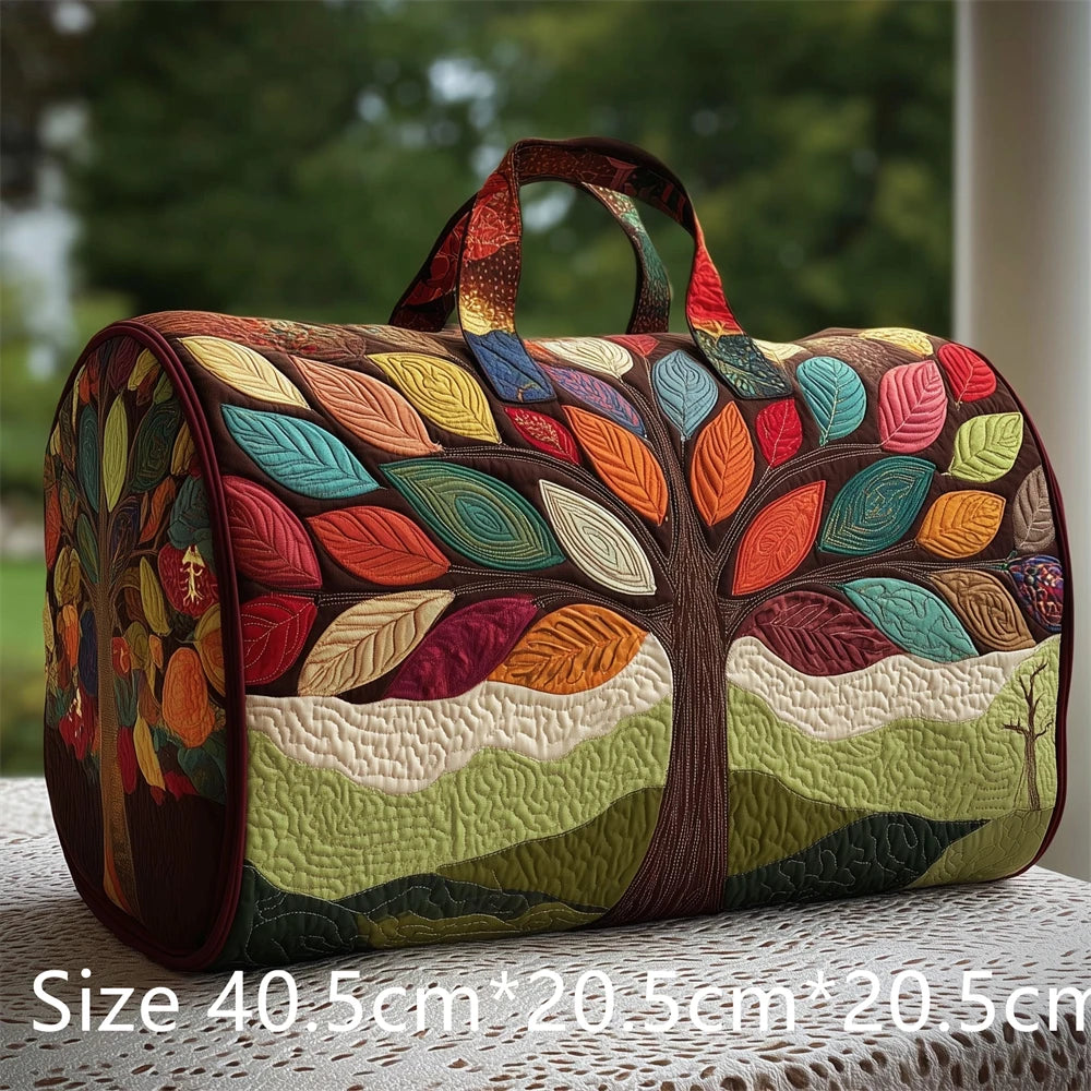 Vibrant Tree of Life 3D Quilted Duffel Bag Colorful Rainbow Leaves Print Travel Weekender Artistic Boho Gym Yoga Bag Men Women
