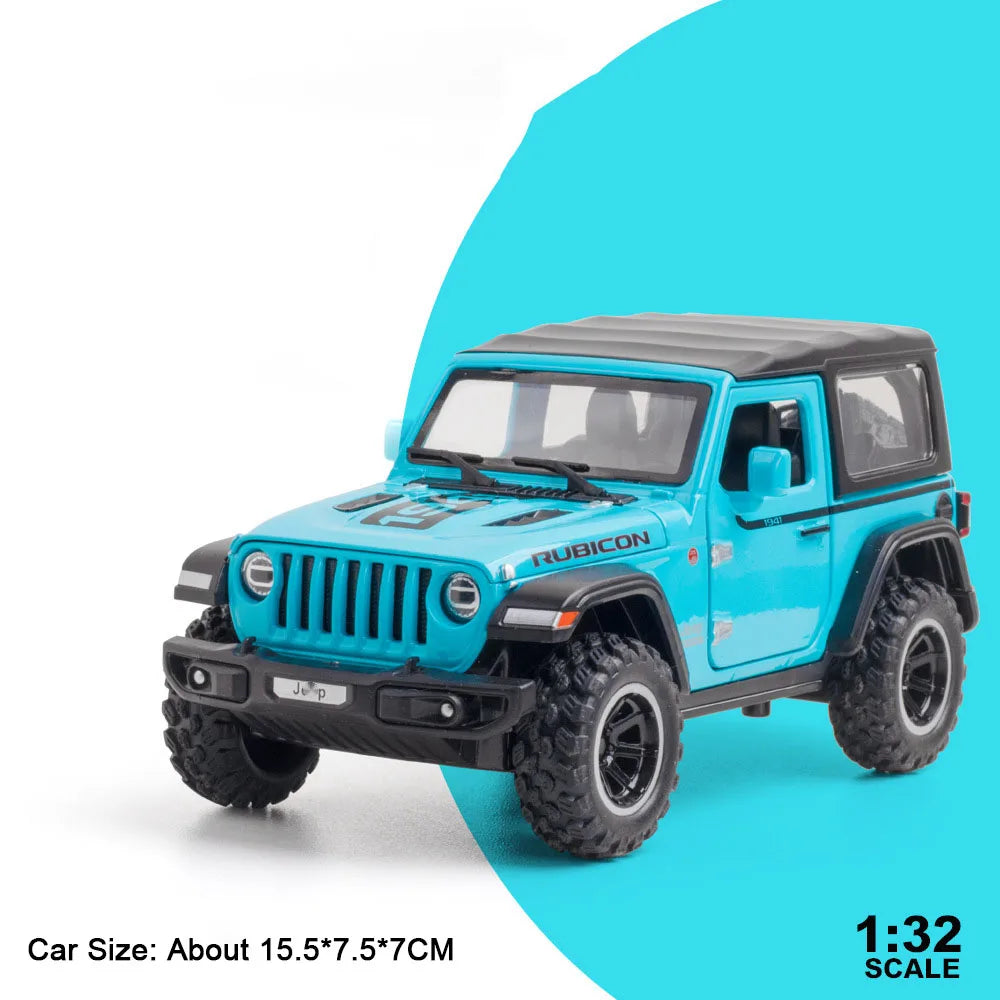 1:32 Wrangler Rubicon Model Toy Alloy Diecast Car Doors Opened Sound Light Pull Back Miniature Off-road Vehicle  Holiday Gift