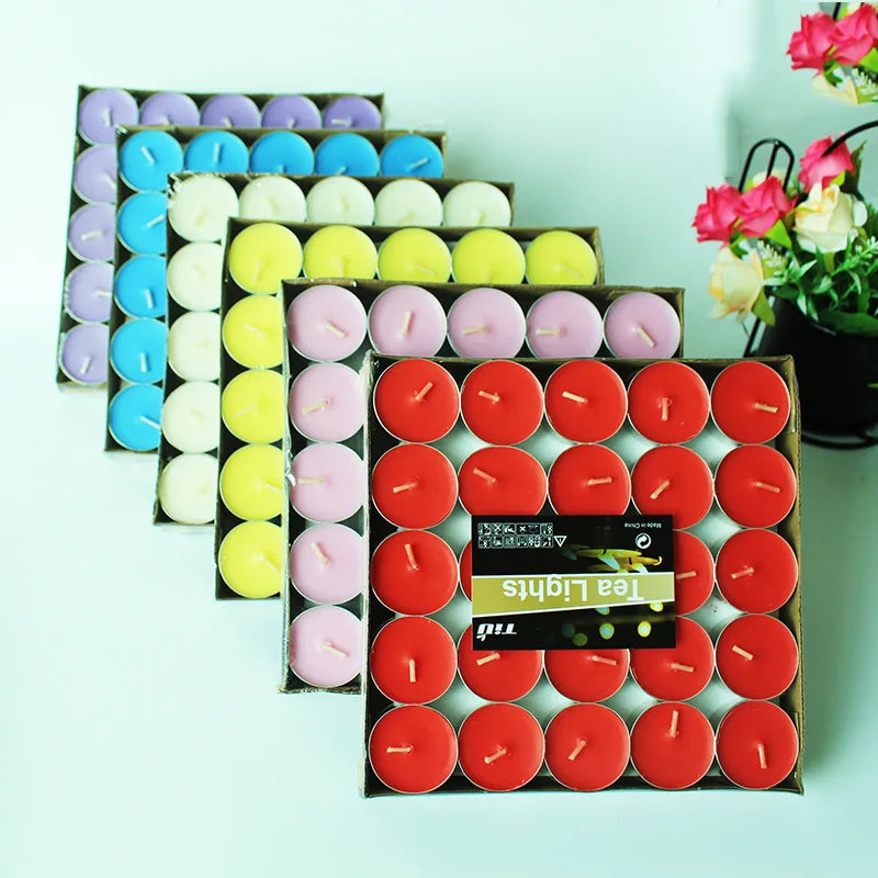 50pcs Tea Lights Scented Candles Set Birthday Romantic Smokeless Atmosphere Anniversaries Wedding Decor Tea Candle Light Tea Wax