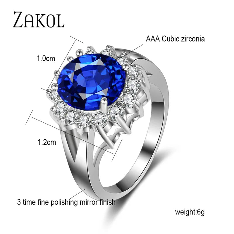 Luxury Blue Engagement Finger Rings for Elegant Women Fashion Flower Oval Zirconia Ring