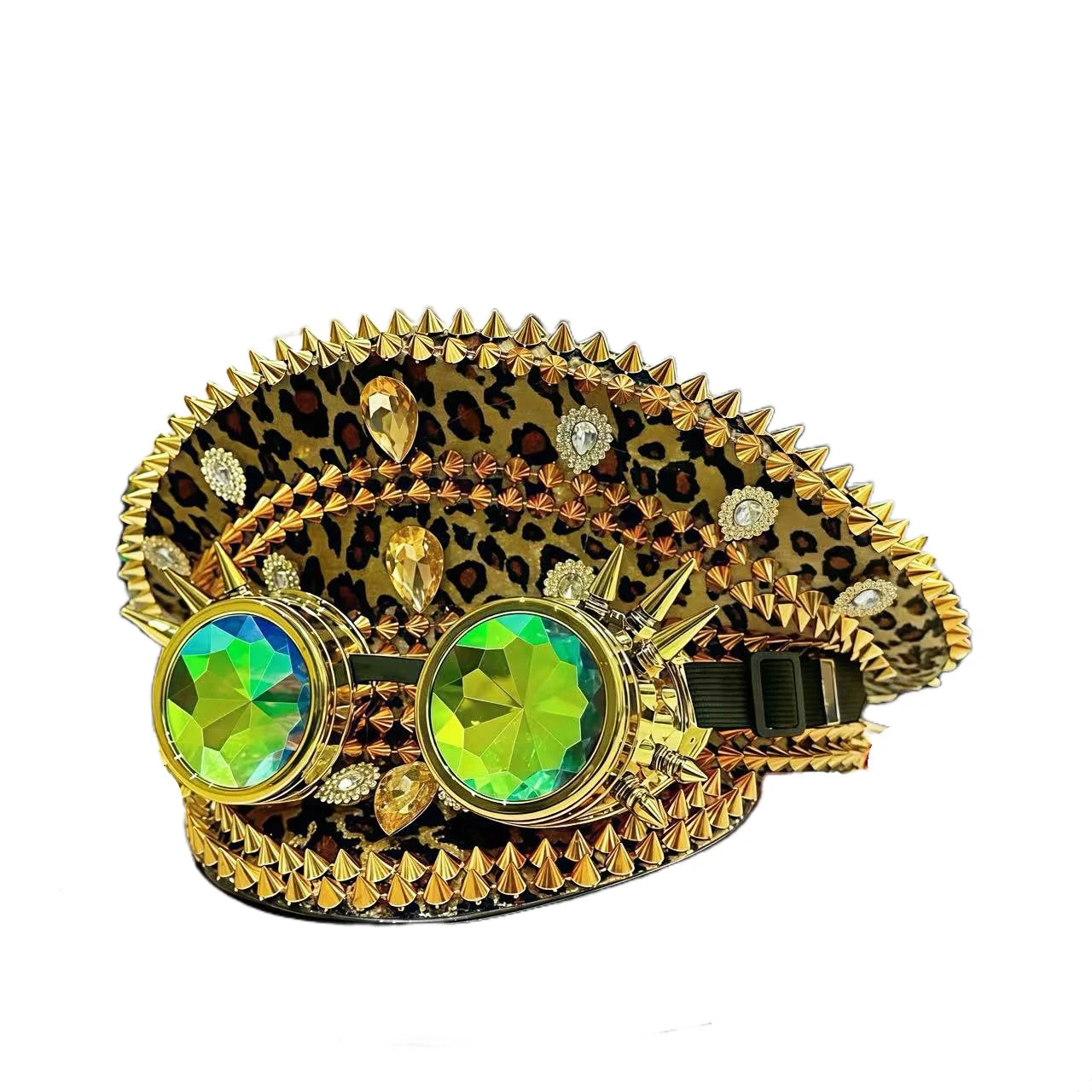 Leopard Print Steampunk Captain Hat Punk Goggles Gold Music Festival Masquerade Military Cap Costume Cosplay Accessor Unisex