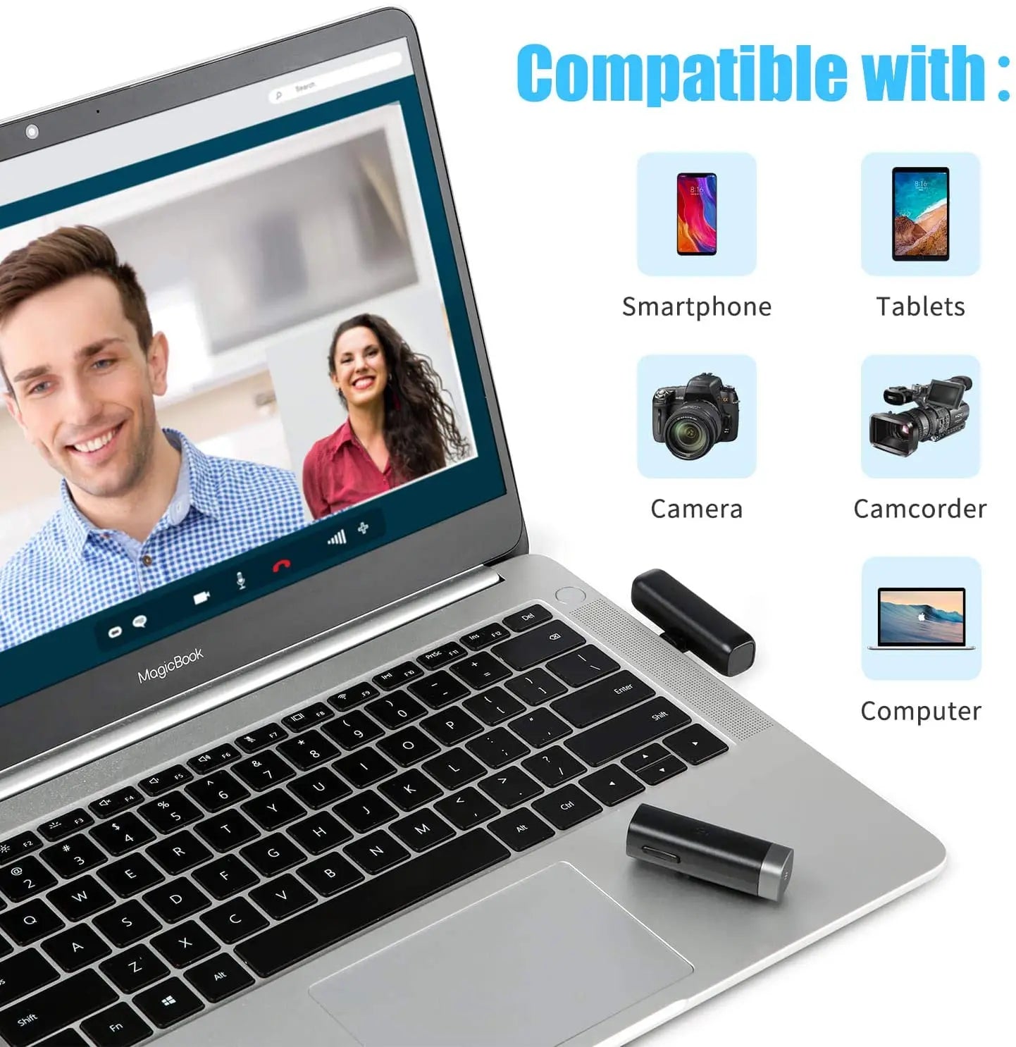 BY-WM3 Wireless Lavalier Lapel Microphone for iPhone Android DSLR Camera Laptop Computer Gaming Youtube Recording Streaming