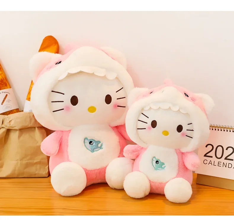 60cm Sanrio Shark Hello Kitty Cat Plush Toys Cartoon KT Cat Plushie Doll Soft Stuffed Anime Pillow Birthday Gifts for Kids Girls