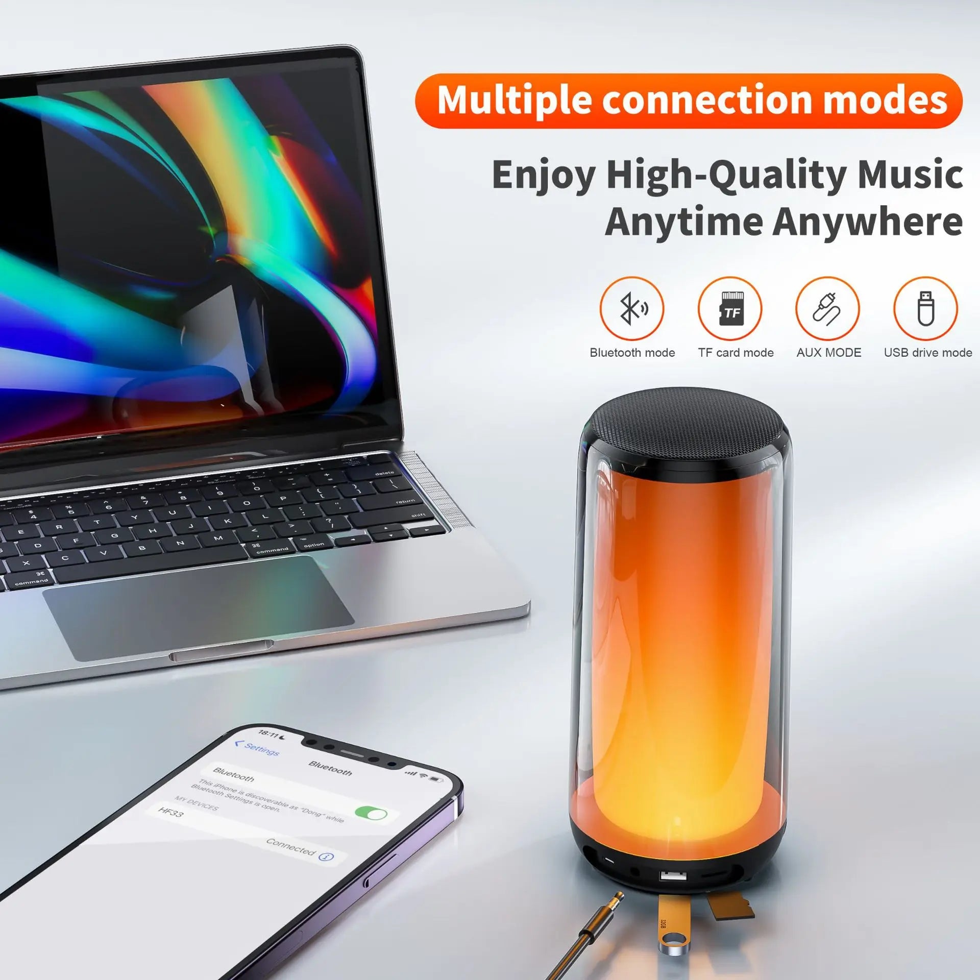 HF33 Mini Portable Wireless Speaker Outdoor Subwoofer with 360 Led HiFi Sound Quality Camping Bass Speaker Supports TWS/TF/AUX