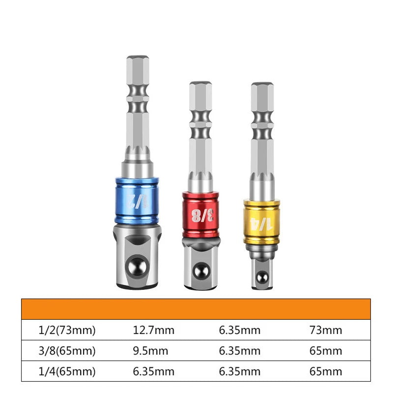 Socket Adapter Impact Grade CR-V 1/4" 3/8" 1/2" Hex Shank Bit Square Power Drill Sockets Bit Set Driver Wrench Sleeve Extension