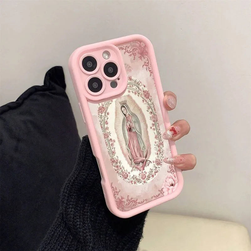 Phone Case for iPhone 16 15 14 Pink Portrait Pattern Silicone Shockproof Cover