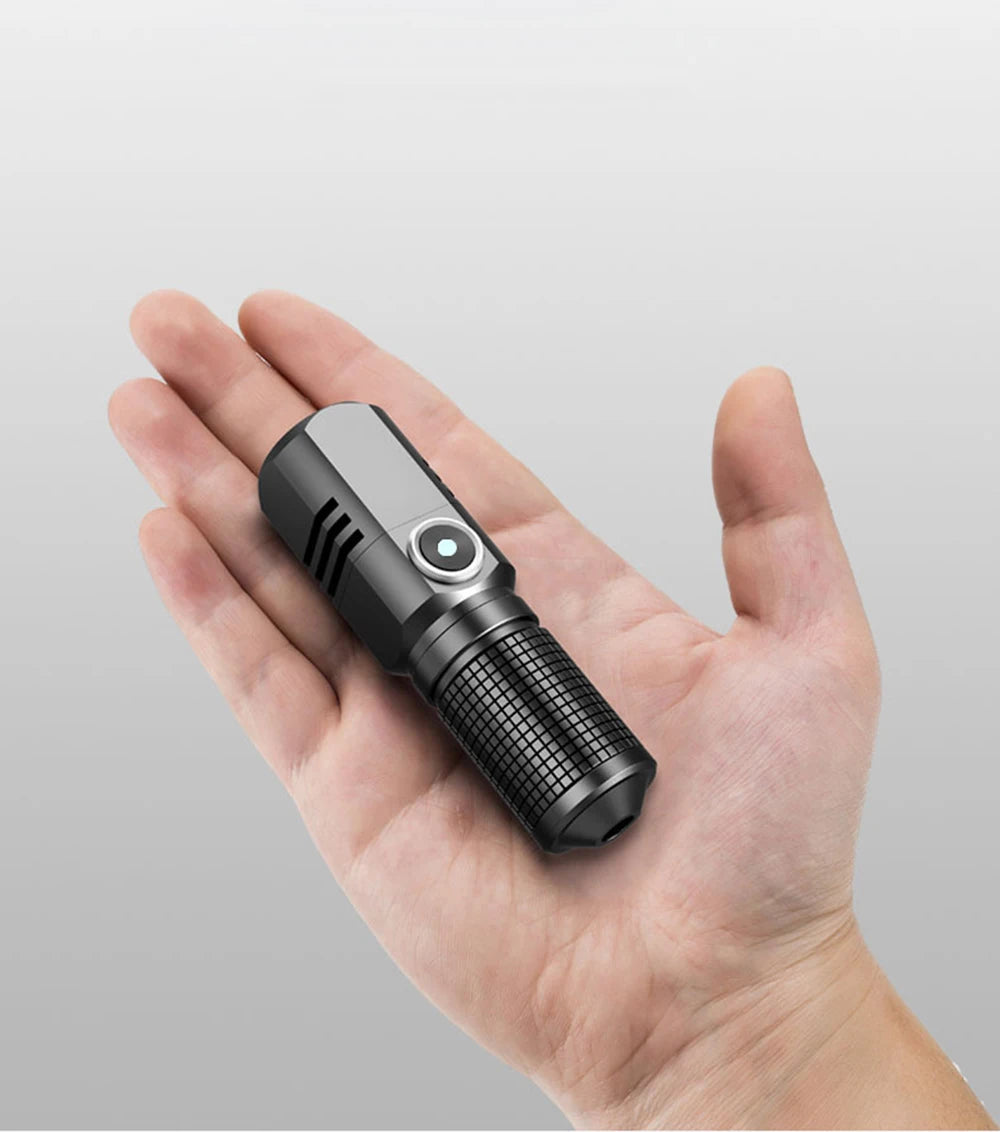 Mini XHP50 LED Flashlight Rechargeable USB Zoom Torch Super Bright Portable Camping Light