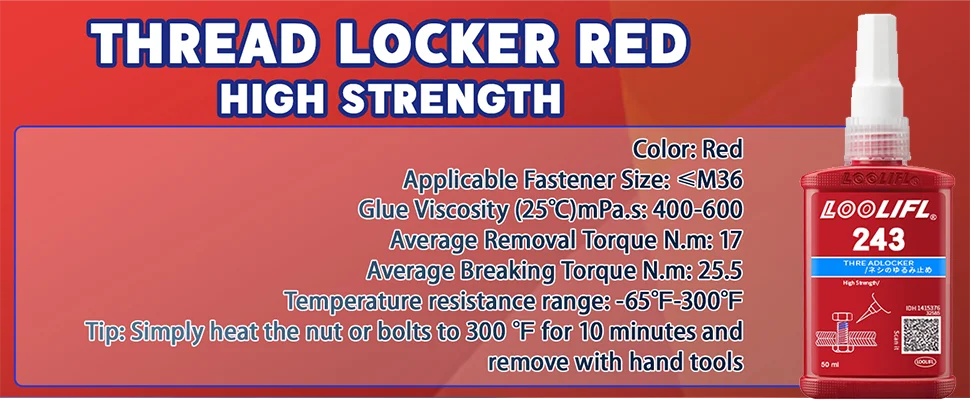 243 15ml, fast drying strong thread locking adhesive, high temperature anaerobic adhesive, suitable for automotive, machinery, steel frame locking, factory direct sales