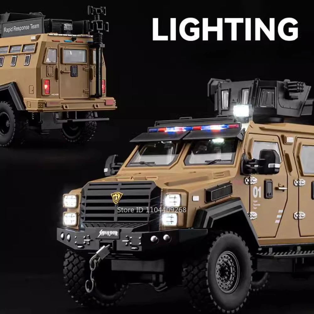 Scale 1:24 Sabertooth Car Model Toy Doors Opened Pull Back Metal Diecast Shock Absorption Armored Vehicles Desktop Ornaments