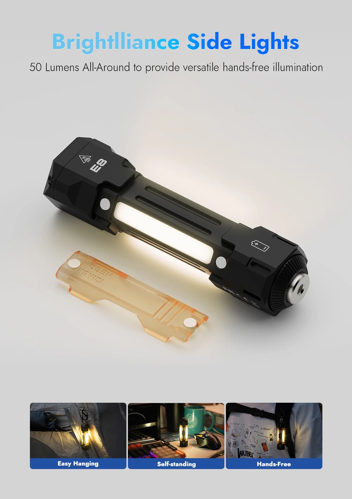 1300 Lumen Rechargeable EDC Flashlight With UV Light And Magnetic Panels