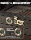 Cigar Humidor, Glass Top Desktop Box with Digital Thermo-Hygrometer, Humidifier, Divider, Accessories Drawer & Combination Lock