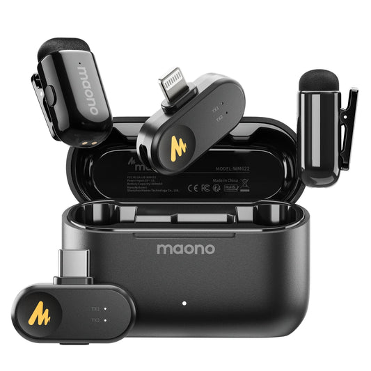 Wireless Lavalier Microphone with AI Noise Cancellation and App Control