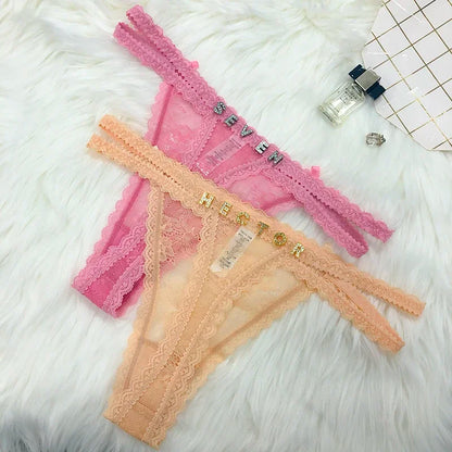 Custom Name Panties Crystal Letters Personalised Thongs Women Lace Bikini G-String