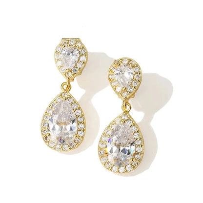 Trendy White Gold Color Teardrop Crystal Dangle Earrings