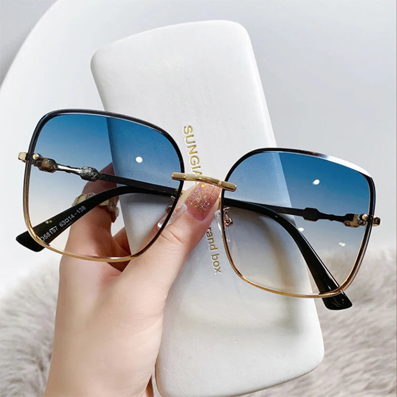 Brown Sunglasses Women Rimless Square Fashion Glasses Vintage Big Sunshades