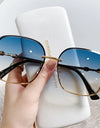 Brown Sunglasses Women Rimless Square Fashion Glasses Vintage Big Sunshades