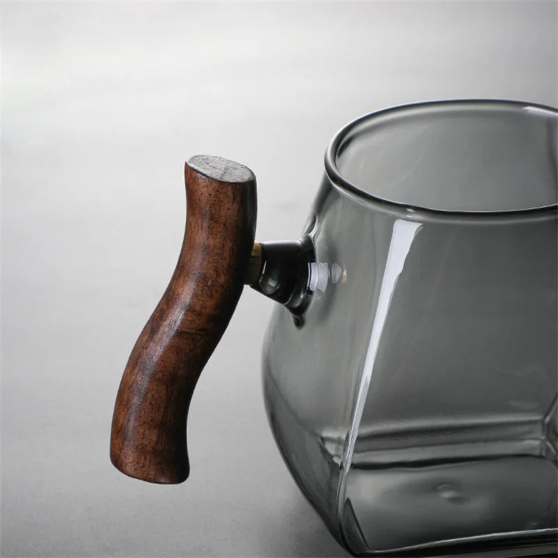 Japanese Style Glass Teapot with Wooden Handle and Infuser
