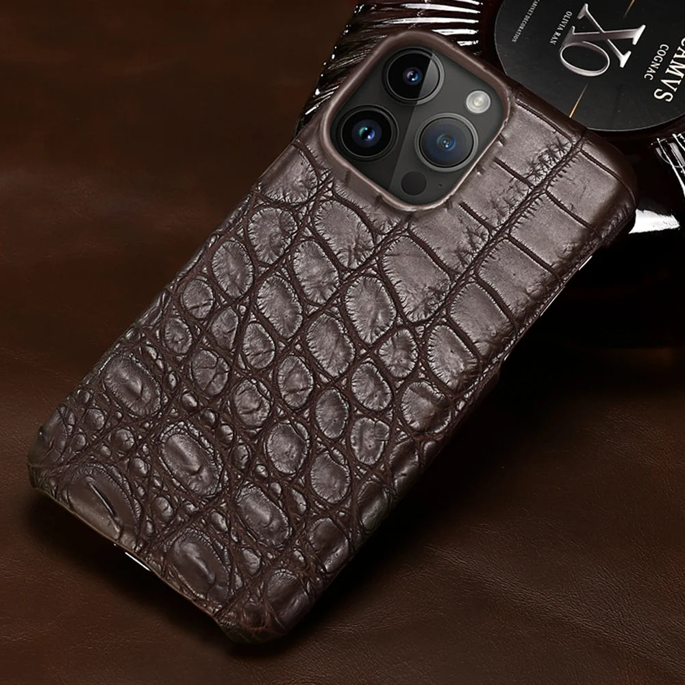 Crocodile Real Leather Cases for iPhone 16 15 Pro Max 14 pro max Genuine Leather Fundas Back Bover