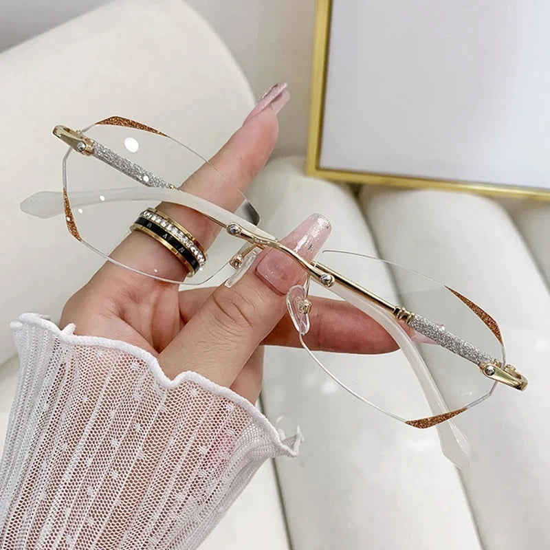 Rimless Diamond Cut Reading Glasses with Lightweight Alloy Frame