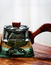 450ml Square Bottom Mountain Glass Teapot With Infuser Side Wooden Handle Tea Pot Puer Oolong Tea Maker Kungfu Tea Set