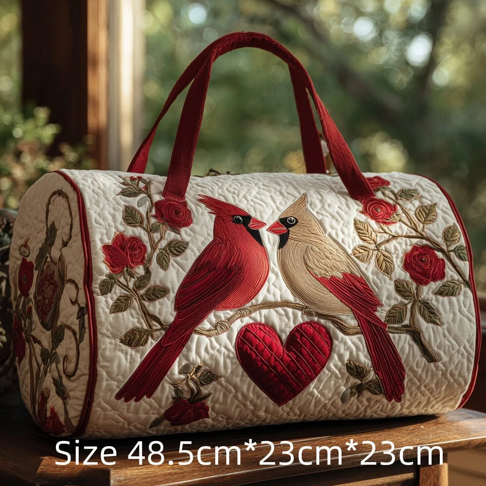 Trending Vintage 3D Quilted Travel Bag Cardinal Bird Floral Printed  Durable Weekend Gym Trip Beach Bag Carry on Tote for Women