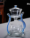 Glass Automatic Lazy Tea Set  Crystal Glass Teapot Set Rotating Cover Kung Fu Heat-Resistant Teapot 6 Cups