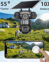 12MP 6K  Outdoor Solar 4G Camera Three Lens Three Screen PIR Motion Detection Cam Waterproof Night Vision Smart Security CCTV