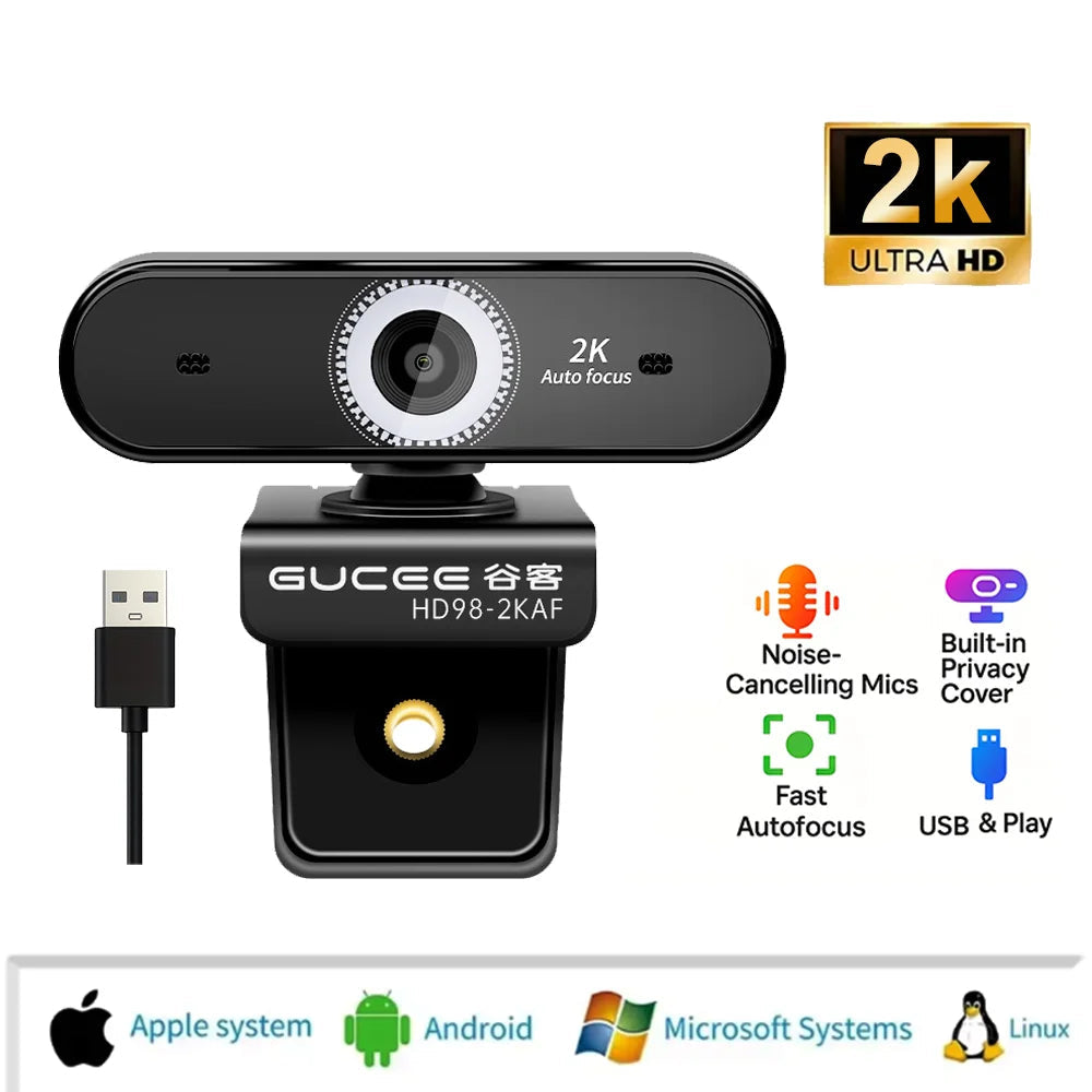 2K UHD Webcam 60fps 10X Zoom USB Web Cam for Pc  Autofocus for Streaming Video Calling Conference Digital Camera Computer