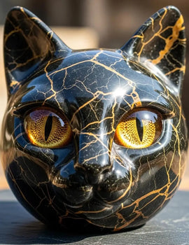 Cat Sculpture Elegant Black Cat Figurines Art Sculpture Resin Desk Decor Art Piece For Men Women Animal Lovers Housewarming