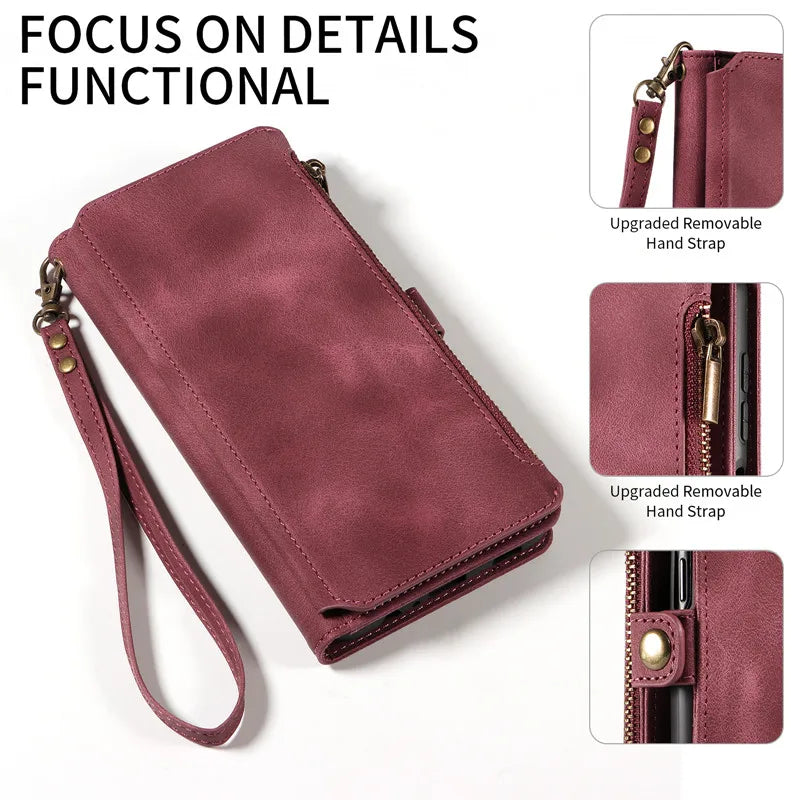 Luxury Leather Flip Wallet Case with Lanyard for Samsung Galaxy S26 / S25 / S24 / S23 Ultra & Plus – Magnetic Full Coverage Phone Bag Cover
