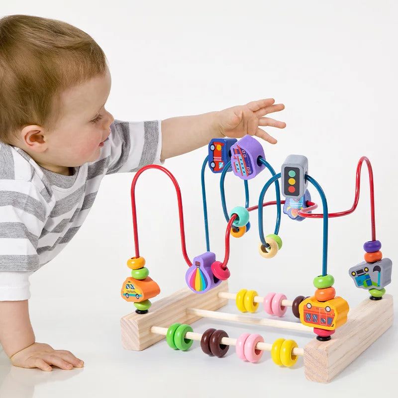 Montessori Wooden Toys Circles Bead Wire Maze Roller Coaster  Early Educational Puzzles Toy for  1 2 3 Years