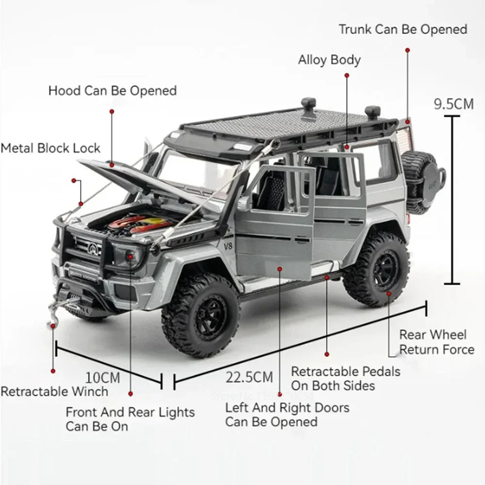 1:24 G63 G550 Diecast Alloy Miniature Model Toys Cars Sound Light Pull Back Doors Opened Off-road Vehicles Boys Birthday Present