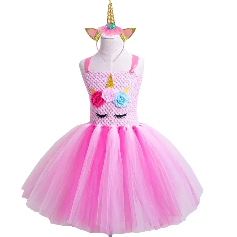 Christmas Pink Unicorn Dress for Girls Ballet Dance Ball Princess Tutu Dress Birthday Party Gift Halloween Cosplay Costume