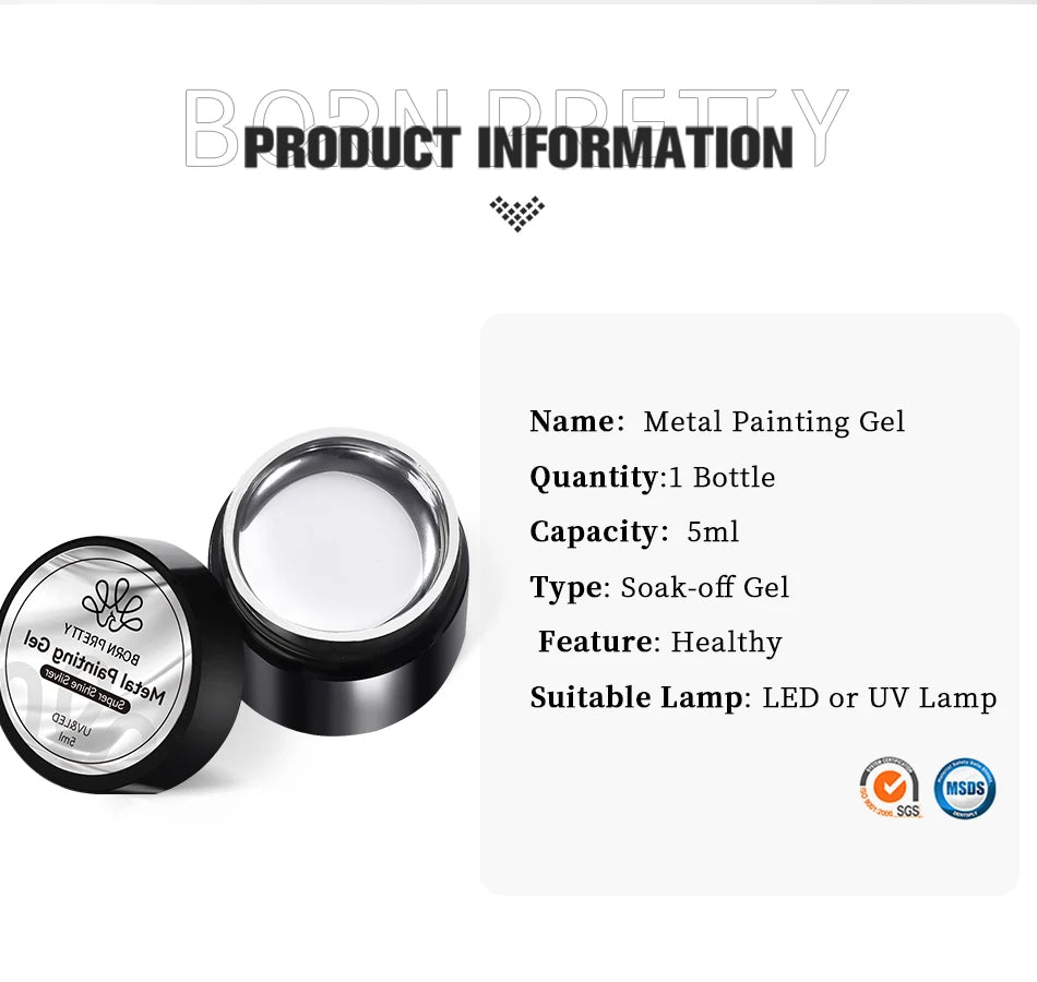 5ml Metallic Painting Gel Polish Strong Silver Effection Nail Art Soak Off Gel Nail Polish Silver Mirror Gel