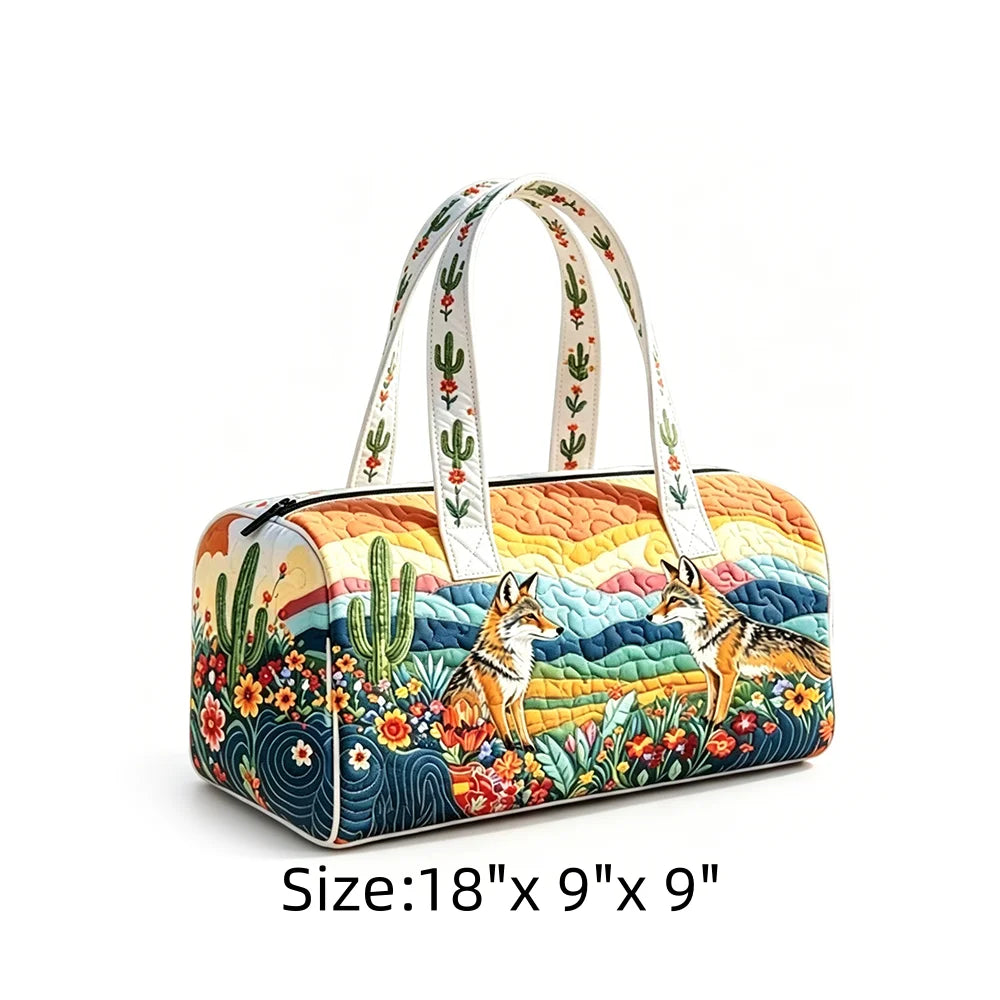 Vintage Animal Print Quilted Duffel Bag Overnight Travel Bag Lightweight Handheld Luggage for Vacation Gym Weekend Getaway