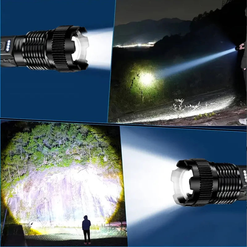 High Power Rechargeable LED Flashlight With Zoom And COB Side Light