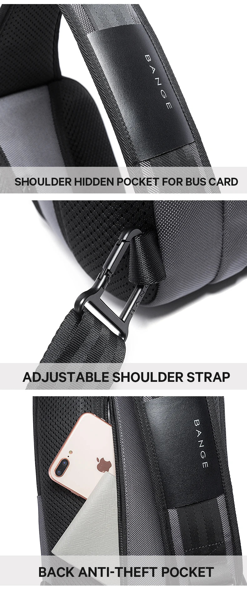 Anti-theft Chest Bag Shoulder Strap USB Rechargeable Crossbody School Gym Pack, Men Sports Waterproof Shoulder Bag