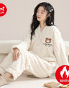 Women’s Winter Flannel Pajama Set – Warm Coral Fleece Loungewear with Cute Bunny Design