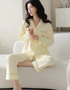 Women’s Winter 100% Cotton Pajama Set – Loose Fit, Turn-Down Collar, Long Sleeves, Cute Pink