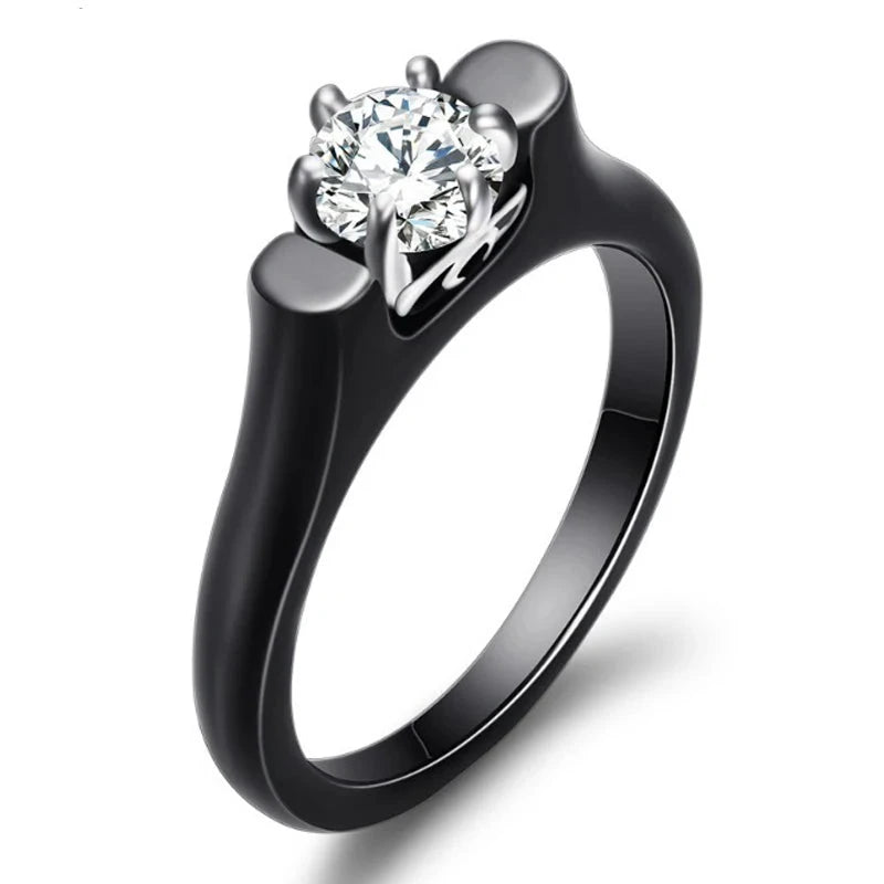 Shinny Cubic Zirconia Ceramic Ring For Women Black/White Color Engagement Wedding Couple Rings