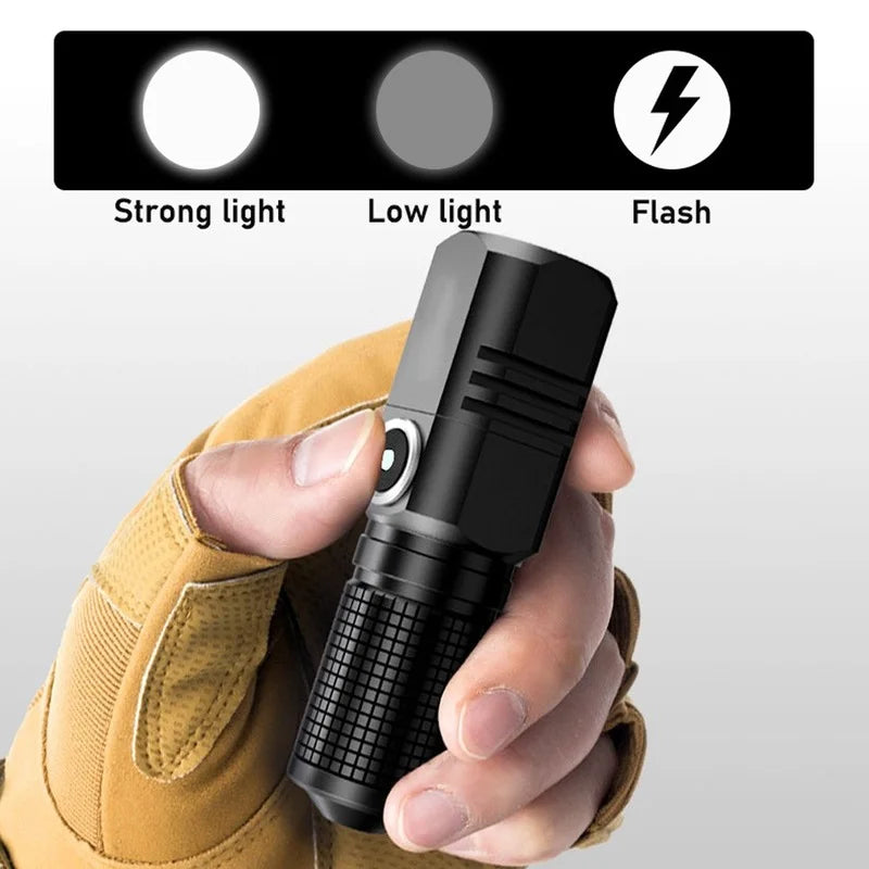 Mini XHP50 LED Flashlight Rechargeable USB Zoom Torch Super Bright Portable Camping Light