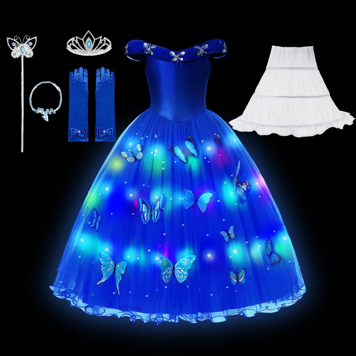 Led Light up Girls Cinderella Princess Dress Disney Cinderella Cosplay Christmas New Year Party Costume Kids Birthday Gown