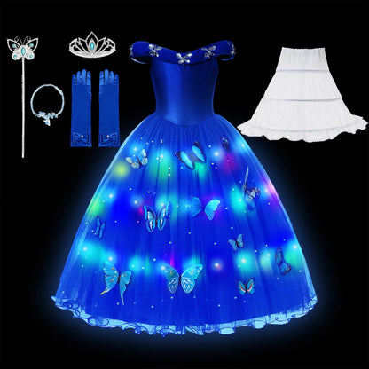 Led Light up Girls Cinderella Princess Dress Disney Cinderella Cosplay Christmas New Year Party Costume Kids Birthday Gown