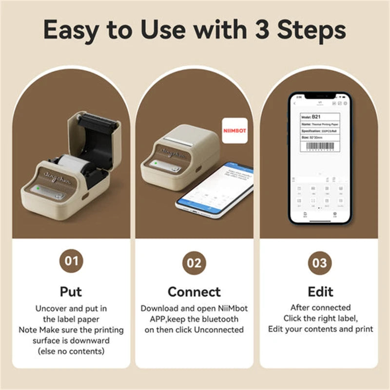 B21 / B1 Thermal Label Printer, Bluetooth Wireless Sticker Maker 20–50mm, Portable Inkless Barcode Label Printer for Clothing & Jewelry