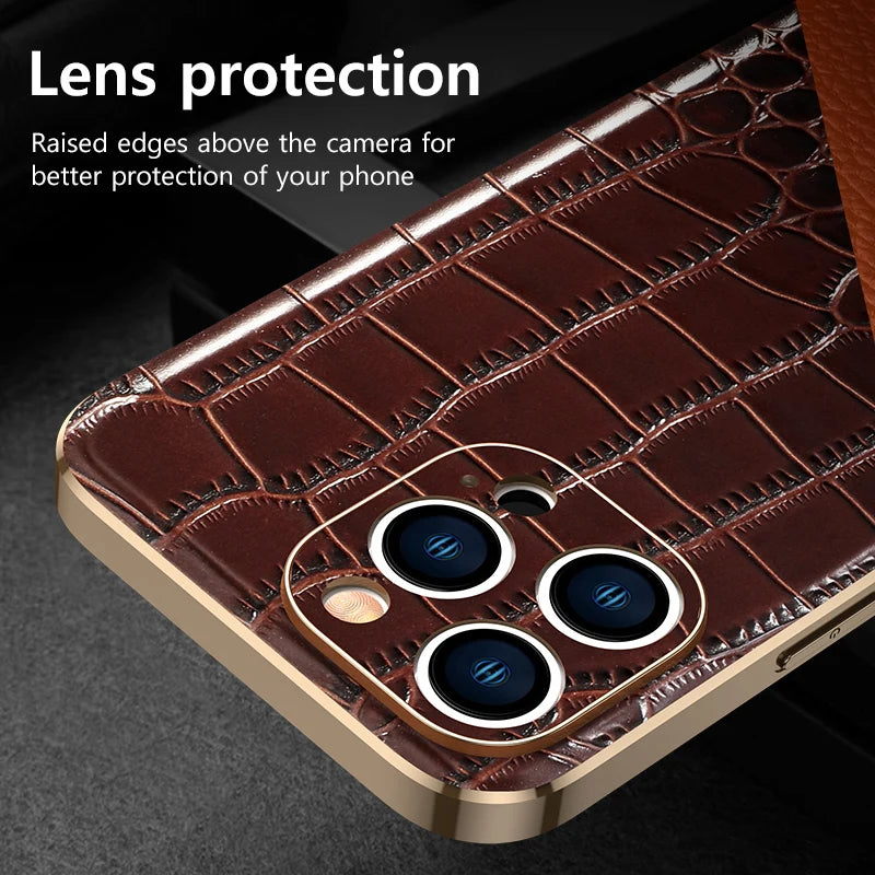 Genuine Leather Phone Case for iPhone 16 15 Pro Max 14promax Luxury Soft Edges Shockproof Camera Protection Cover